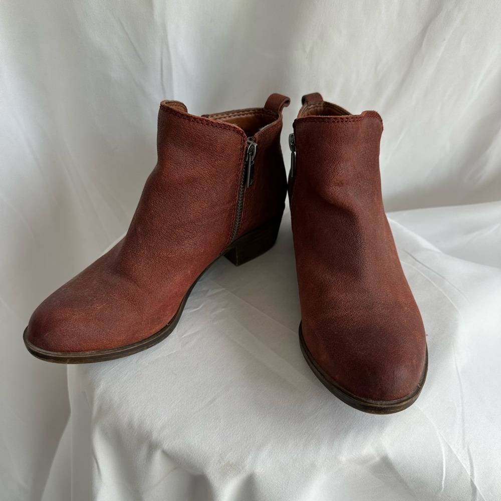 Lucky Brand Distressed Wine Leather Ankle Boots